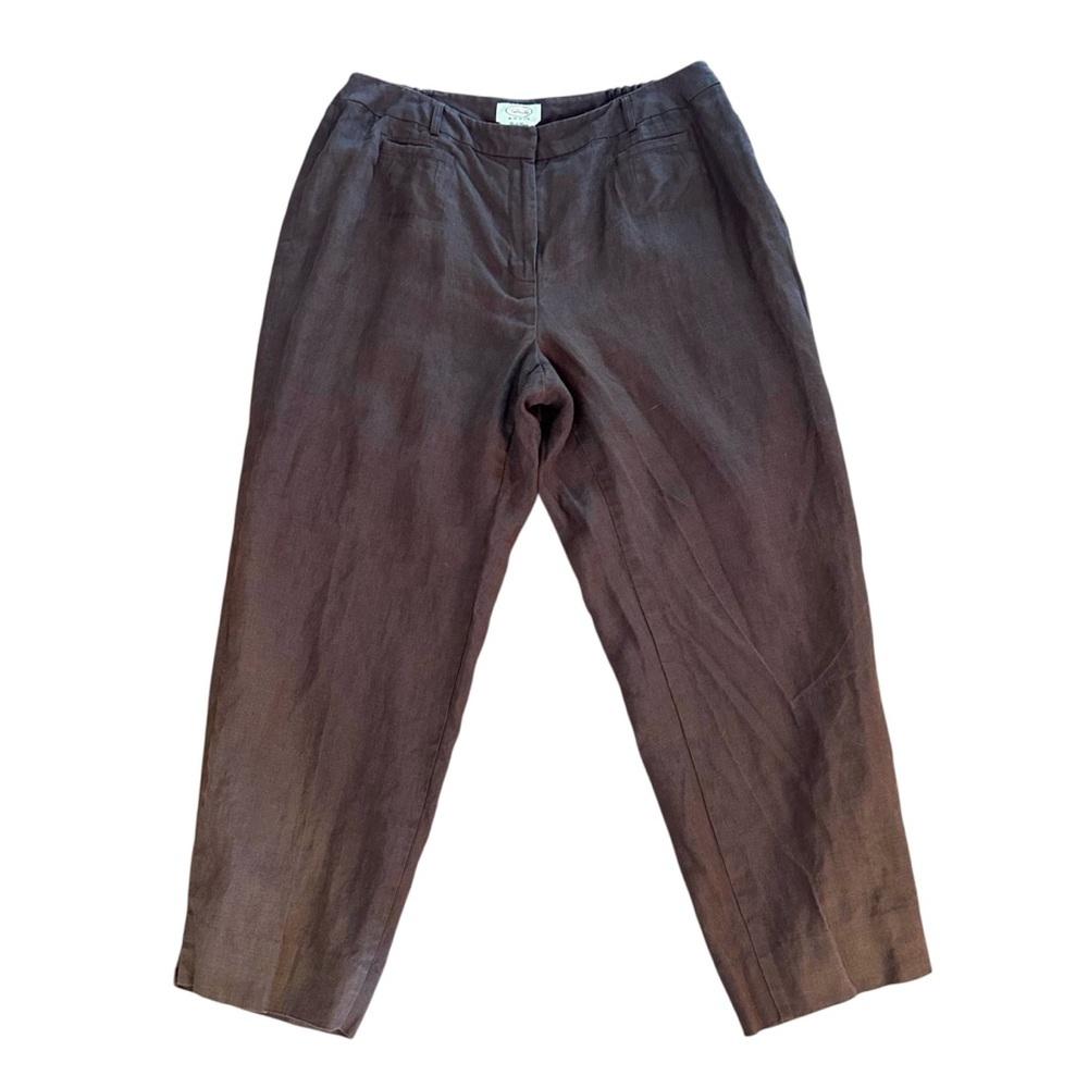 Talbots Vtg 100% Irish Linen Chocolate Brown Trouser Pants Womens Size 16W